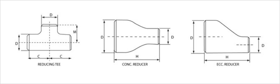 BUTT WELD REDUCING TEE AND REDUCERS